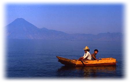 Man and Child Fishing Cayuco Lake Atitlan